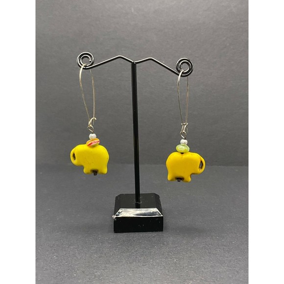 Yellow Elephant & Bead Earrings by Neanie-Bot Handmade Jewelry Creations - Picture 2 of 2